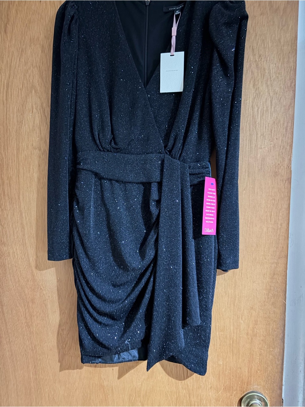 Alex Marie Black Sparkle Wrap Mini Dress